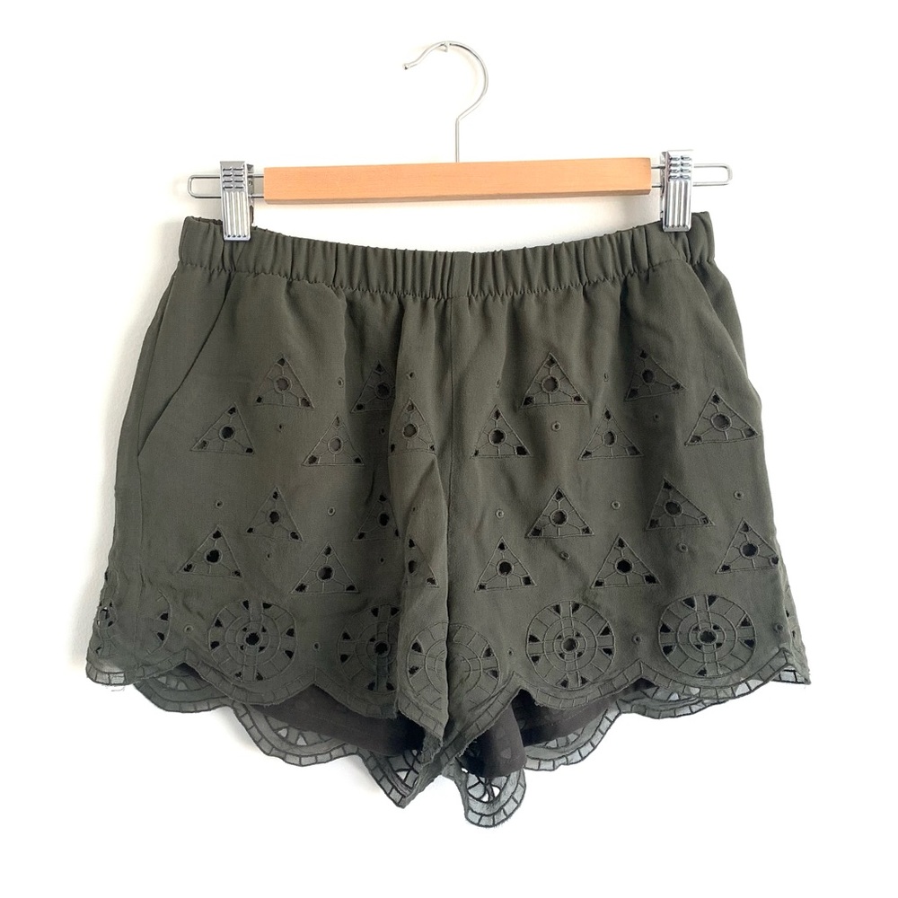 Army green silk shorts